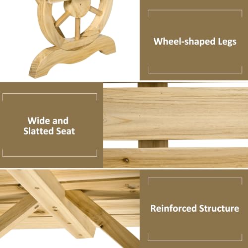 Image of Outsunny 2-Person Wooden Garden Bench Outdoor Wagon Wheel 550 LBS Natural