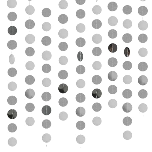 Lot de 4 bannières rondes en papier à paillettes multicolores à pois circulaires pour fête d'anniversaire, mariage, fête de Noël (argenté)