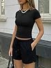 Trendy Queen Women's Short Sleeve Crop Tops Soft Stretchy Basic Tees Non See-Through Slim Fit Crewneck T-Shirts Black XL #2