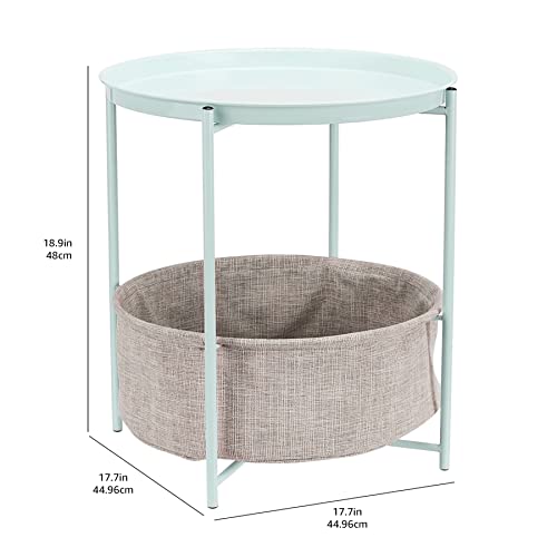 Amazon Basics Round Storage End Table, Side Table with Cloth Basket, Mint Green/Heather Gray, 18 in x 18 in x 19 in view 3