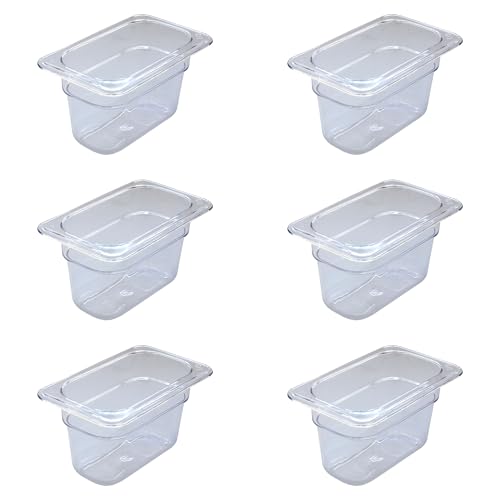 AcMax 6 recipientes Gastronorm GN 1/9 de policarbonato GN, 0,8 litros, profundidad de 100 mm, plástico