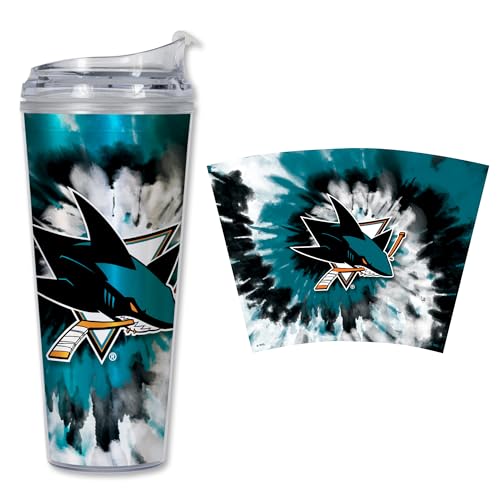 Image of Rico Industries NHL Hockey Team Color Tie Dye 24oz Metallic Acrylic Tumbler with Hinged Lid, Officially Licensed Double Wall Tumbler with Straw