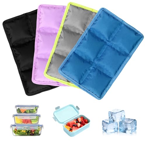 Upelf 4pcs Ice Packs for Lunch Boxes & Coolers -Slim Reusable Space Saving Cooler Ice Packs,Water Absorption (6”x4”x0.7”) - Multi-Colored, Non-Toxic Cooler for Picnic,Sports & Camping