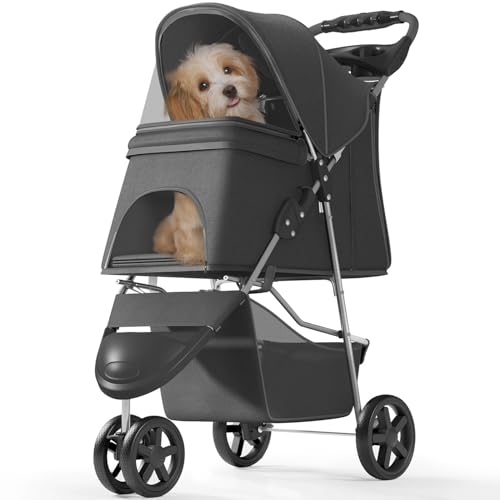 OS MOTOR 3 Wheels Pet Stroller for Small Medium Pets, Black