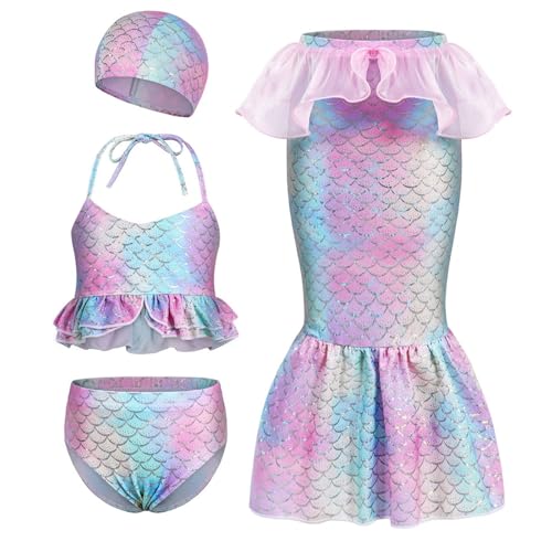 Trajes Baño Mujer Conjunto de Traje de baño de Bikini para niñas pequeñas, Traje de baño de 4 Piezas para niños, Juego de rol Bikini Turquesa Mujer (3-4 Years)