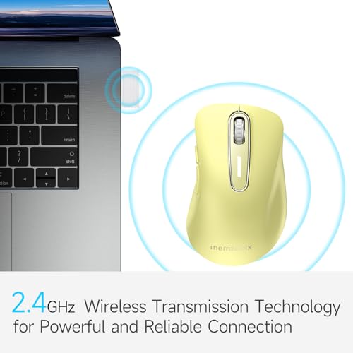 Image of memzuoix 2.4G Wireless Mouse, 1400 DPI Computer Mice USB Receiver, Portable Wireless USB Mouse Battery Powered Cordless Mice for Laptop, PC, Desktop, 5 Buttons (Light Yellow)