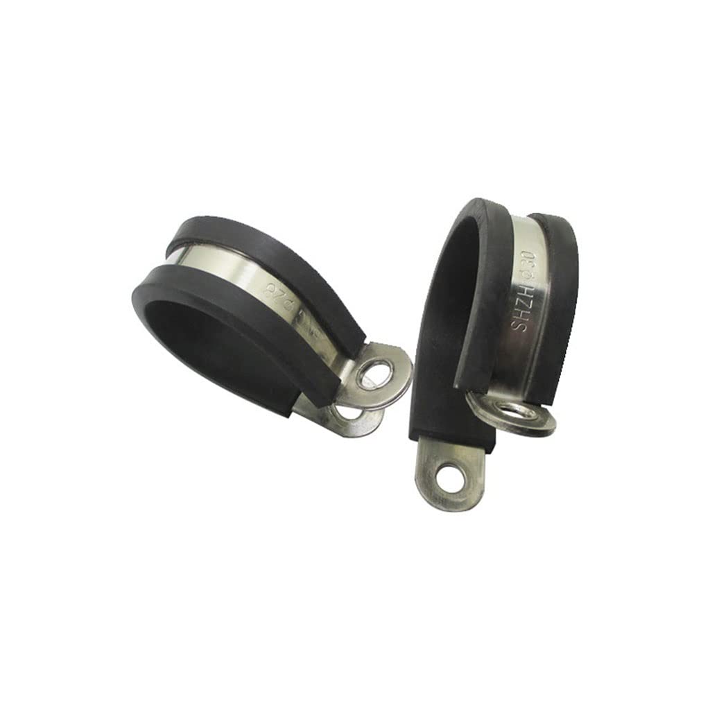 2 clip a P in acciaio inox 304 rivestite in gomma, fascette regolabili per montaggio sicuro di cavi e tubi flessibili (32 mm)