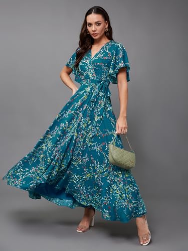 Image of Miss Chase Women's Round Neck Sleeveless Polyester Ruffled Knee- Length Dress
