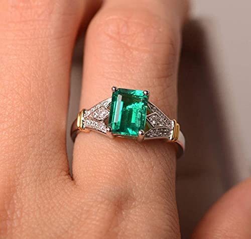Cuteshop Elegant Women 14k White Gold Filled Sterling Silver Square Cut Emerald Gemstone Birthstone CZ Crystal Wedding Bridal Band Ring Size 6-10 (8)2