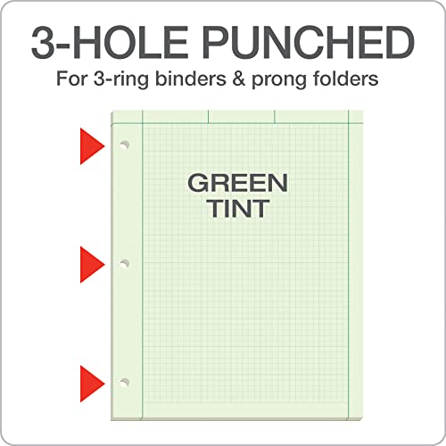 Tops Engineering Computation Pads 3 Pk, 8-1/2" X 11", Glue, 5 X 5 Graph Rule On Back, Green Tint Paper, 3-Hole Punched, 100 Sheets Per Pad (35507) #TOP6