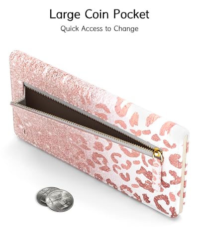 Image of Nipichsha Womens Wallet, RFID Slim Wallets for Women, Thin Ladies Credit Card Holder Purse, Cute Leather Bifold Clutch Billfold with 11 Card Slots & ID Window, Pink Gilt