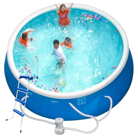 Sunrio 15ft x 48in Round Inflatable Above Ground Swimming Pool Fast Easy to Set Up Blow Up Pool Set with 1000 GPH Filter Pump and Ladder for Summer Outdoor Garden Backyard Childen Adults Cover