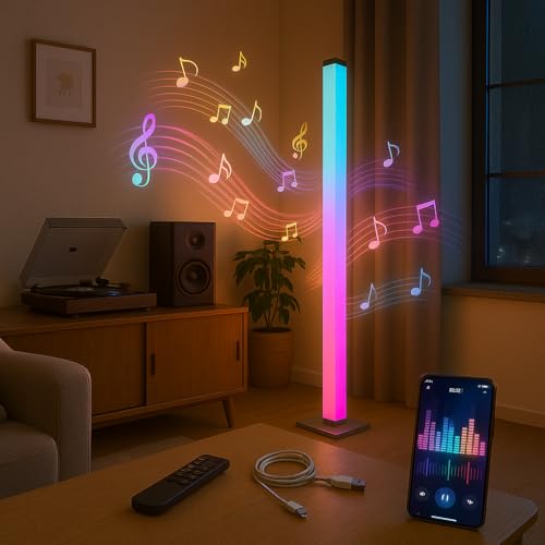 M mimotec - Lampada da terra dimmerabile RGBIC DC 5W, IP44, modalità musica personalizzabile, con cavo USB, telecomando e app inclusi