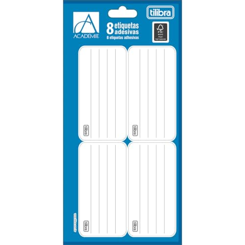 Tilibra - Etiqueta Adesiva, Tilibra, Académie, Multicor, 1 folha com 8 etiquetas