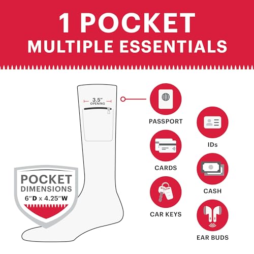 Passport Anti Pickpocket Socks with Concealed Zipper & Hidden Pocket - Anti Theft Travel Security Over the Calf Knee High Socks - Mens Size 8.5-12.5 (Black - Pack of 1)4