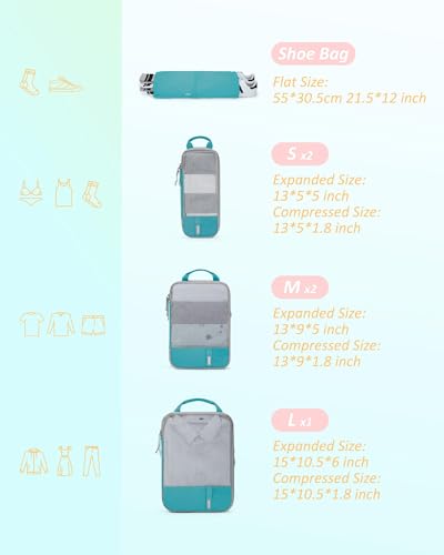 BAGSMART 2/4/6-Piece Compression Packing Cubes Set for Suitcases Backpack, Travel Organisers Bags for Luggage, Holiday Travel Essentials Accessories, Lake Blue - Image 3