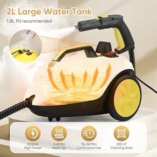 Nettoyeur Vapeur, Haute Pression Nettoyeur Vaporisateur : 5 Bar, 2000W, 2L, Haute Température Puissant Balai Vapeur, Élimine Graisses, Taches, Pour Salon, Cuisine, Salle de Bain