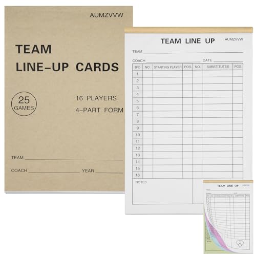 50 Games Baseball/Softball Lineup Cards with 4-Part Carbon Copies, 16