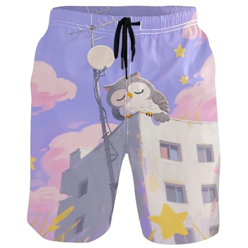 Men's Cute Bird Owl Swim Trunks Shorts Swimwear Beach Board Short Bathing Suits with Pockets