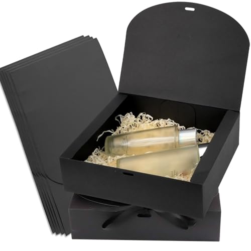 Chostky 24 cajas de regalo con tapa, con cinta de arco, caja para envolver regalos, caja de papel de estraza de 27 x 20 x 8 cm, cajas de regalo con tapa para bodas, fiestas de cumpleaños (negro)