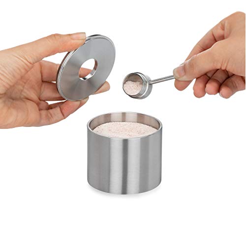 Grind Gourmet Salt Cellar, Spice Jars Stainless Steel, Storage Spice Jars With Spoon Solid Stainless...
