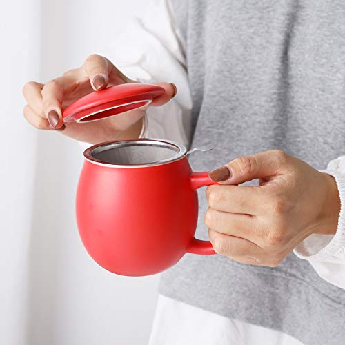 Image of Yundu 12 OZ Matte Red Ceramics Teacup with Infuser and Lid, Mug with Lid for Steeping - Stainless Steel Infuser for Loose Leaf Tea, Home Office Gift for Tea Lovers