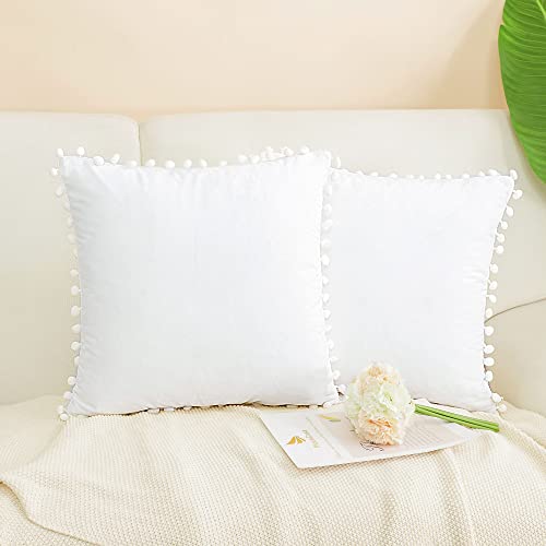 PiccoCasa Velvet Pillow Covers, 2PCS Pom Pom Christmas Throw Pillow Cover, Square Solid Soft Cushion Covers for Sofa Couch Bedroom Car Sn...