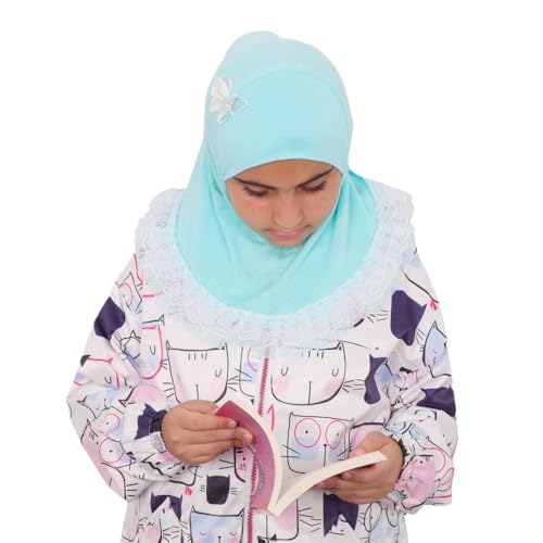 MuLanLegend Princess Nur Lace Cotton Hijab Handmade | Butterfly Girls Kids Instant Slip-on Scarf2