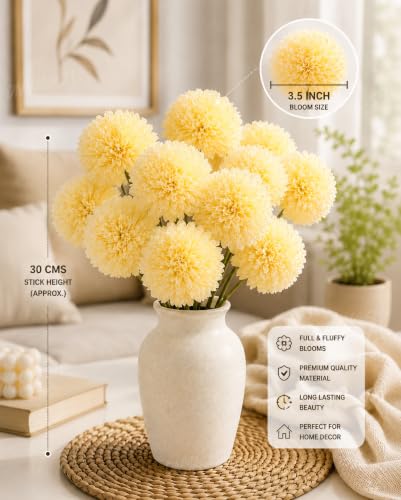 Image of Divyakosh Artificial Hydrangea Flower Sticks for Vase (Vase Not Included), Pack of 6, 3.5 Inch (8.9 cm) Large Bloom, Peach Artificial Flowers for Home Decor, Decorative Artificial Dahlia Flowers
