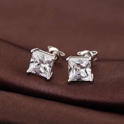 Sparkling Square Stud Earrings 925 Sterling Silver Cubic Zirconia Stud Earrings Hypoallergenic Earrings for Women/Men 4MM-8MM3