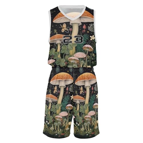 FLildon Mushroom Boys Basketball Jersey Set Tank Top Shorts Tracksuit Sport Training Suit for Kids, XXL