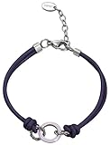 esprit lederhose Wunderschöner Damen Silber Edelstahl und Violett Leder Armbänd -Länge: 17 cm