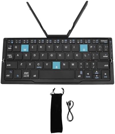 Compact Folding Keyboard, Portable BT Keyboard, Rechargeable Folding Keyboard for Android Tablet Phone Laptop (Black Gray)