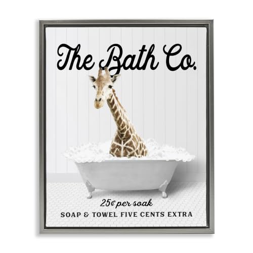 Image of Stupell Industries 'Bubble Bathtub Giraffe'| Floating Frame Canvas Art