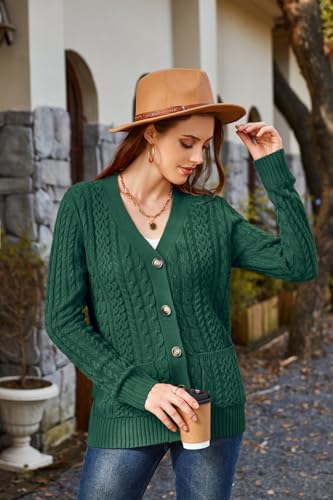 Image of Womens Cardigan Sweaters Cable Knit Sweater 2026 Fall Winter Chunky Open Front Button Down Coats with Pockets