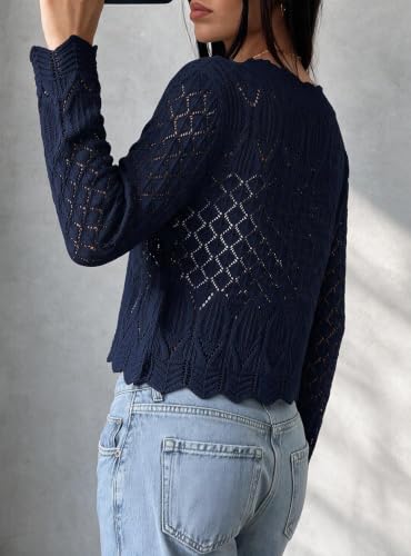 Simplefun Crop Cardigan For Women Lightweight Crochet Sweaters Office Wear - image 4
