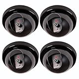WALI Dummy Fake Security CCTV Dome Camera with Flashing Red LED Light with Security Alert Sticker Decals (SD-4), 4 Packs, Black