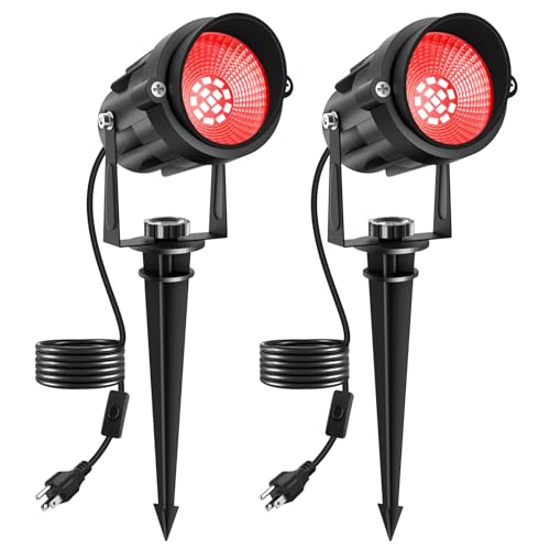 CREPOW Halloween Red Landscape Lights Outdoor, 14 LED Landscape Lighting with US Plug, IP65 Waterproof Spotlights for Tree Yard Garden Pathway Christmas Decor 2 Pack