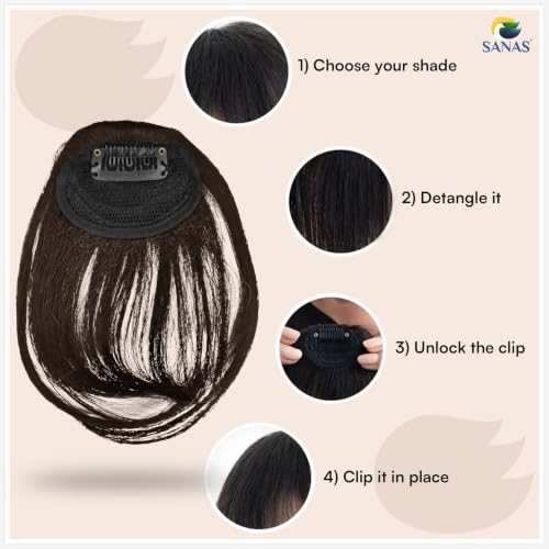 Image of Sanas Hair Bangs For Women (1Pc) Clip On Front Hair Extensions For Women Brown Children's Fake Bangs Hair Extensions For Woman Stylish Clip On Front Hair Patch For Woman Wedding (1Pc) (Natural Brown)