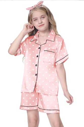 Image of Girls & Womens Satin Pajamas Set, Silk Button-Down Sleepwear 2 Piece Nightwear, 3 Years - Women XXL