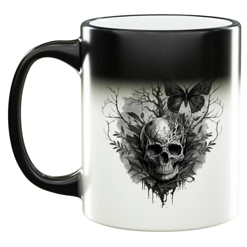 Realisme tattoo style design of a a stark skull contrastin Tasse à magique, Changement de couleur Tasse amusante Mug
