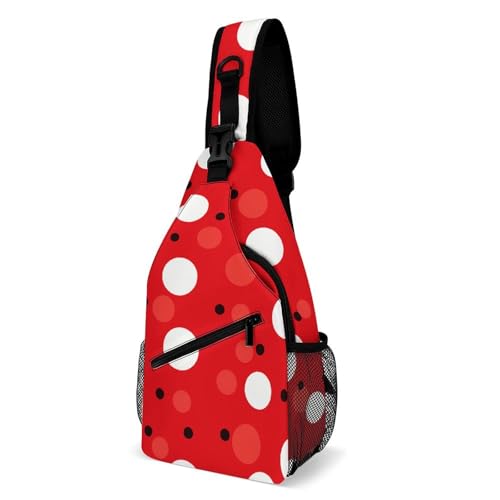Bolso bandolera casual para senderismo rojo con puntos blancos miniatura 1