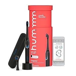 Colgate hum Black Electric Toothbrush for Adults, Starter Kit with Travel Case and Extra Refill Head, Rechargeable Smart Sonic Toothbrush, Black