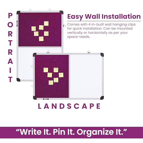 Image of GOSHU Combination White Board 60 cm x41 cm & Pink Pin-Up Notice Board | Non-Magnetic Dual Board for Home, Office & School (60x41 cm, Pack of 1 Item)