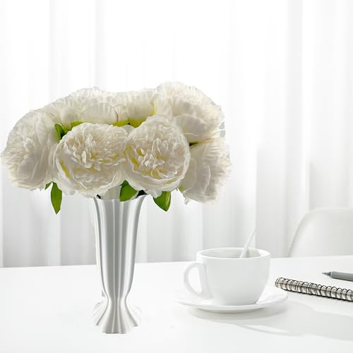 2 Bouquet 10Heads Artificial Fake Peony Flowers Silk Faux White Flower for Home Office Party Wedding Decorations image 2