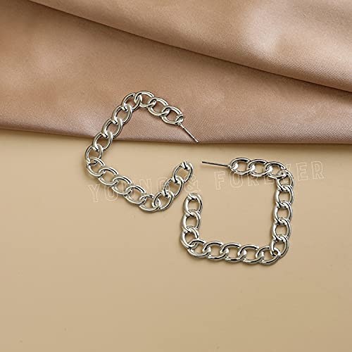 Image of Young & Forever Gift Stainless Steel Curb Chain Hoop Earrings for Women Big Hoop Dangle Earring for Women Square Earrings Thin Geometric Hoop Earrings