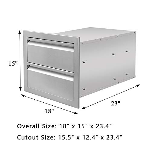 JIE JIN Outdoor Kitchen Drawers Stainless Steel, Double BBQ Drawers Flush Mount for Outdoor Kitchen or BBQ Island (18\" x 15\" x 23.4\")