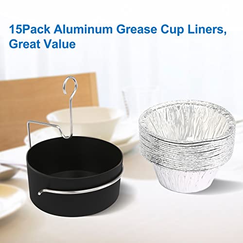 Image of Uniflasy Grill Grease Tray Cup and Grease Clip fits CharBroil /Kenmore Gas Grill, Grease Tray with Aluminum Foil Liner (15Pack), Grease Catch Cup for Masterbuilt 30 inch & 40 inch, Kenmore and More Grills