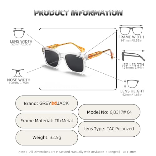 Image of grey jack Full Rim Rectangle Sun Glasses Stylish Sunglasses for Men Women Polarized UV Protection 3317