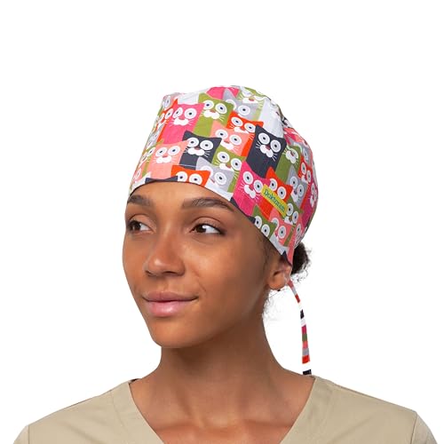 Image of Hats for Women and Mens Caps with Sweatband Adjustable Tie Back Working Cap Cotton One Size Unisex Skull Cap Cute Cat Print